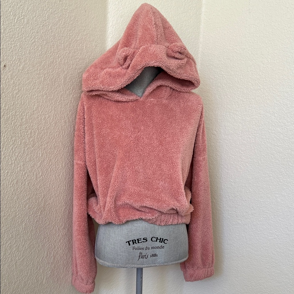 Pink Fuzzy Hooded Sweatshirt
